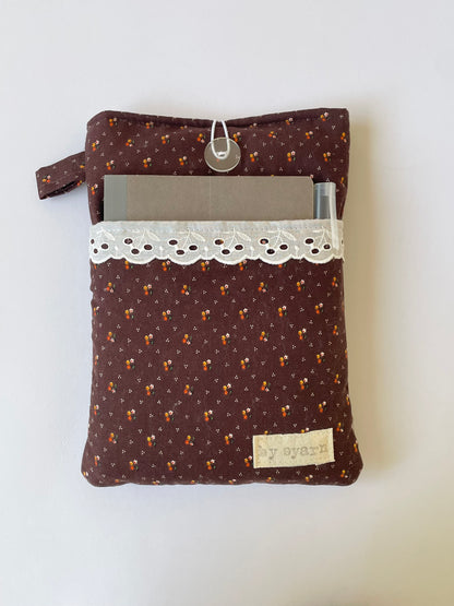 Brown Floral Book Sleeve with Pocket