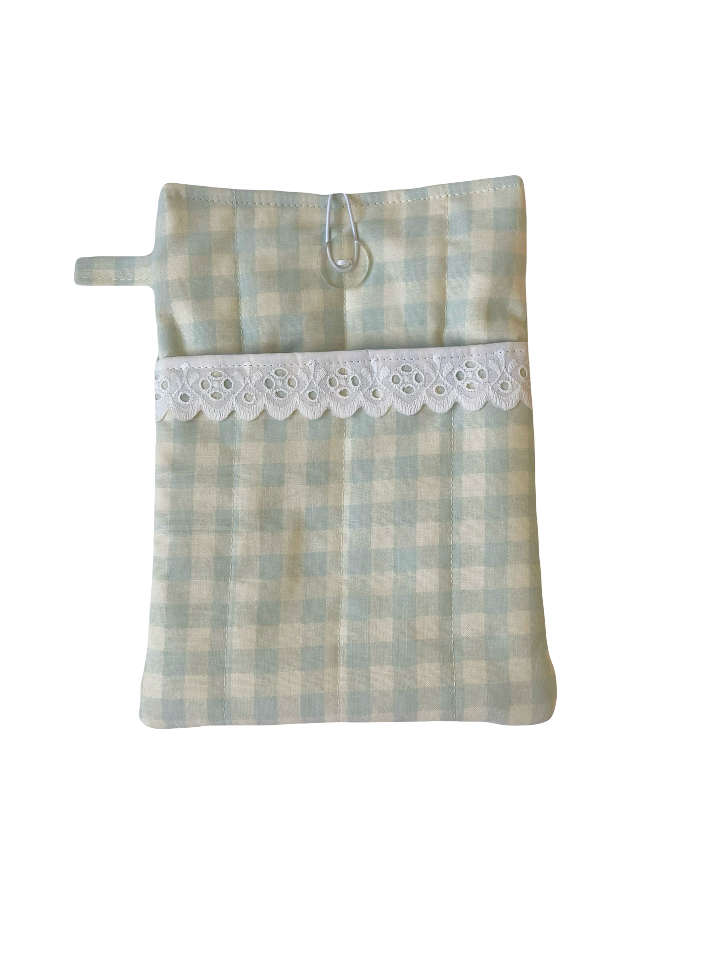 Blue Gingham Book Sleeve with Pocket