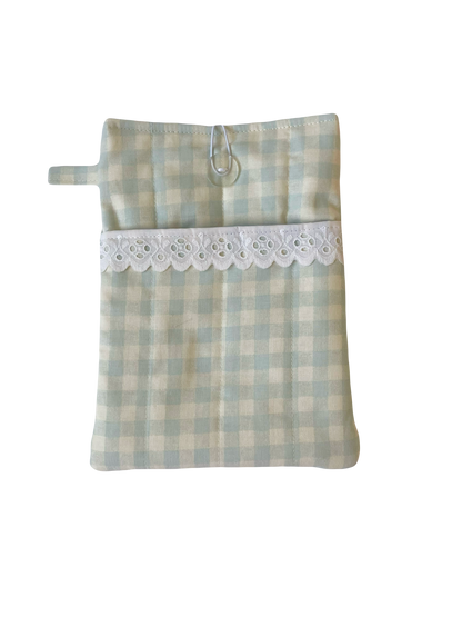 Blue Gingham Book Sleeve with Pocket