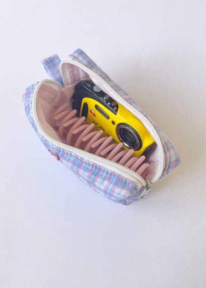 Blue Check Camera Pouch