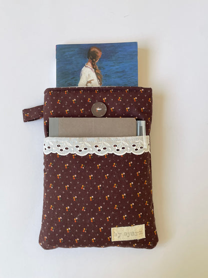 Brown Floral Book Sleeve with Pocket