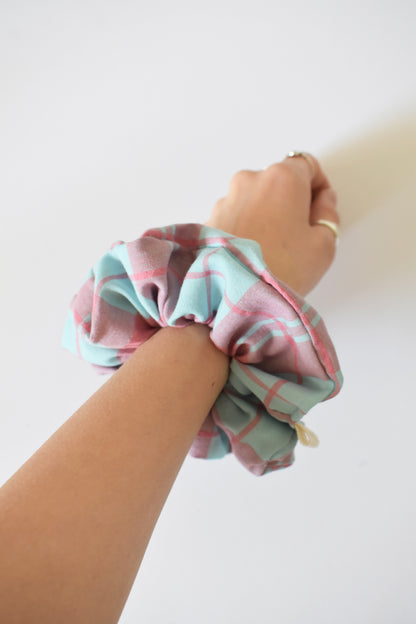 Pink + Blue Plaid Scrunchie