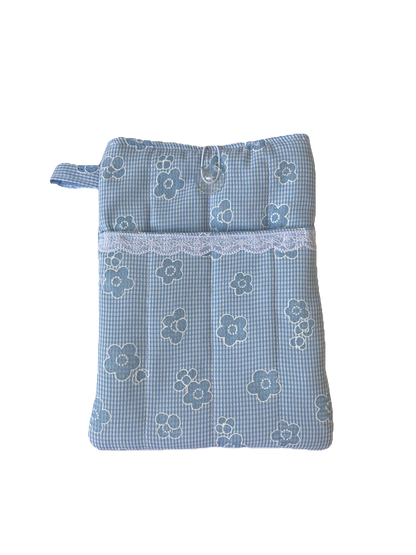 Blue Floral Book Sleeve with Pocket