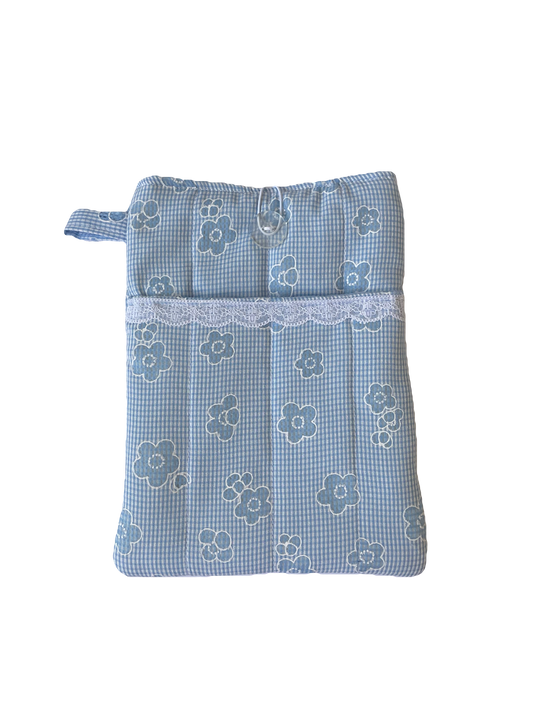 Blue Floral Book Sleeve with Pocket