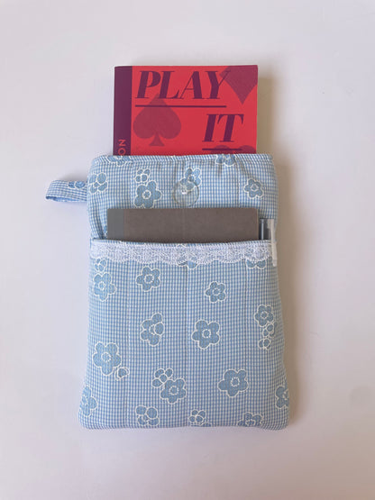 Blue Floral Book Sleeve with Pocket