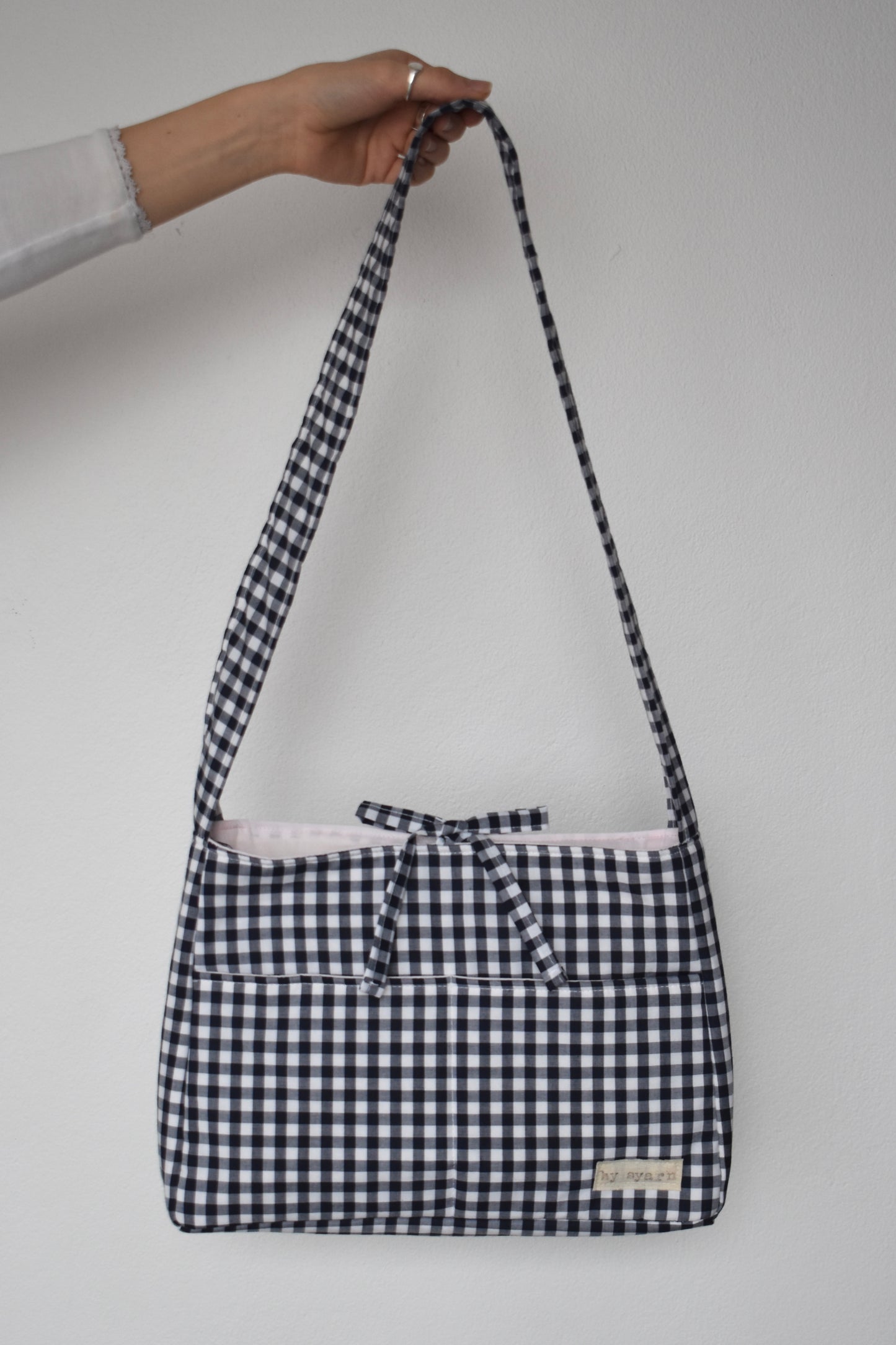 Navy Gingham Mini Bow Bag