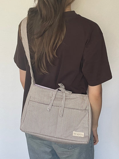 Brown Stripe Mini Bow Bag