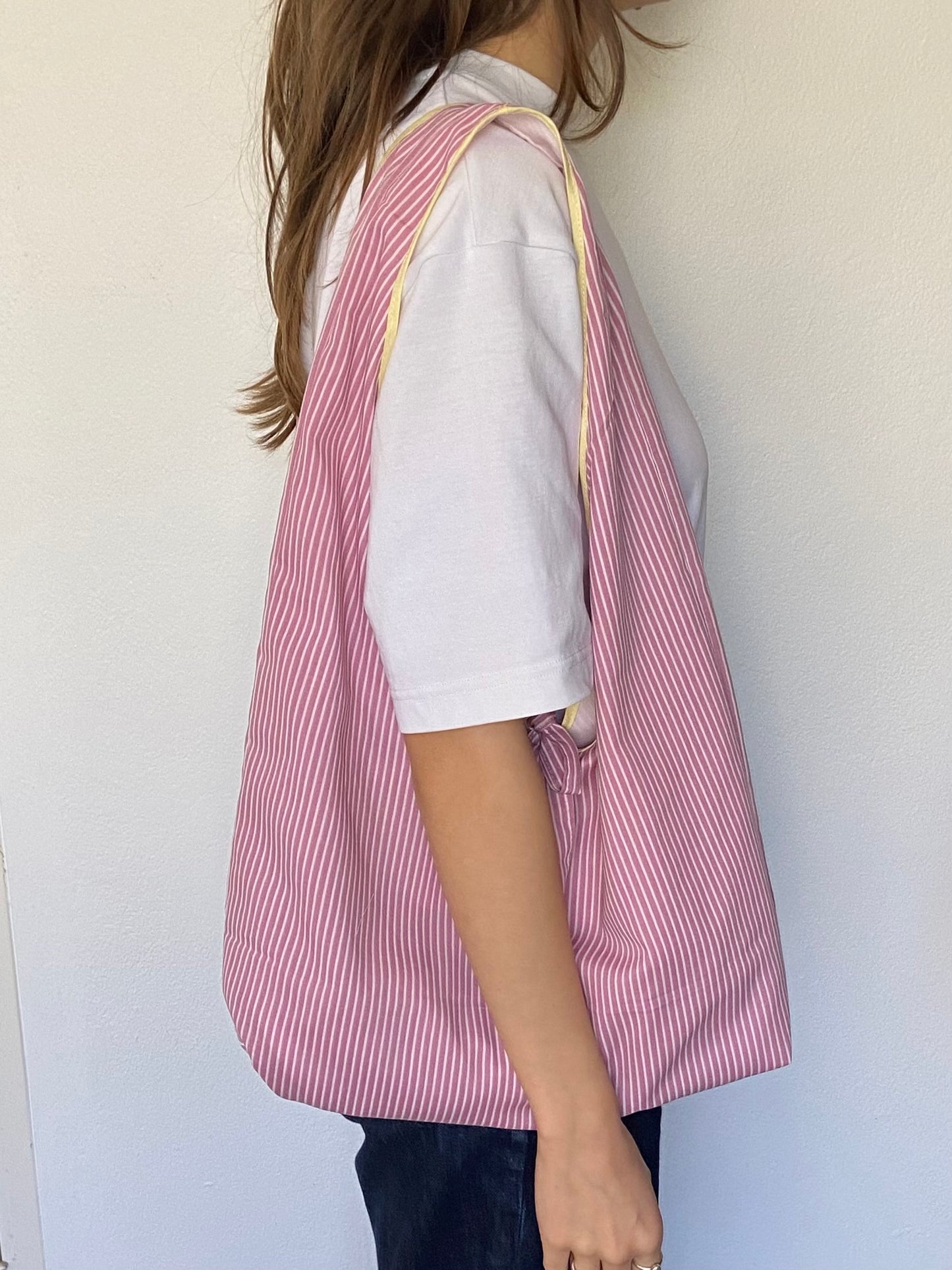 Pink Stripe Slouchy Bag with Tie