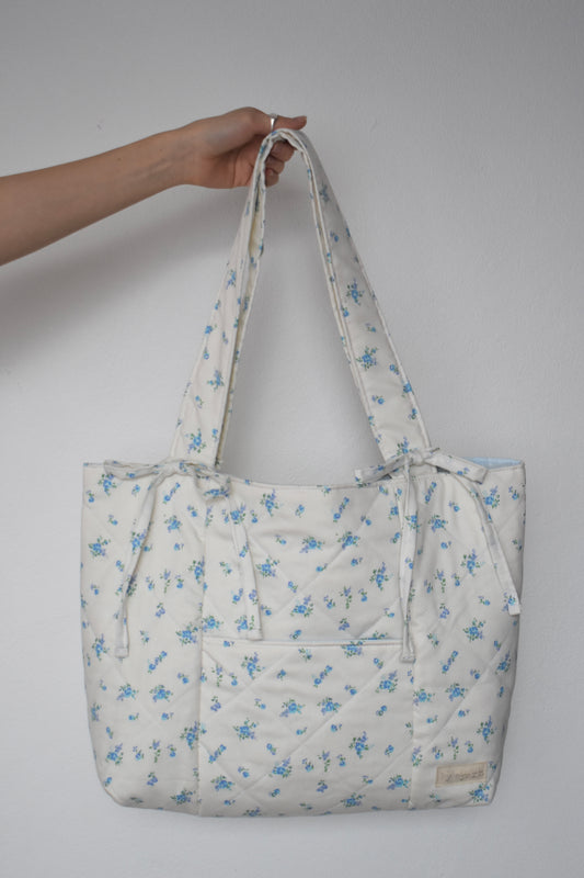 Blue Floral Quilted Tote Bag