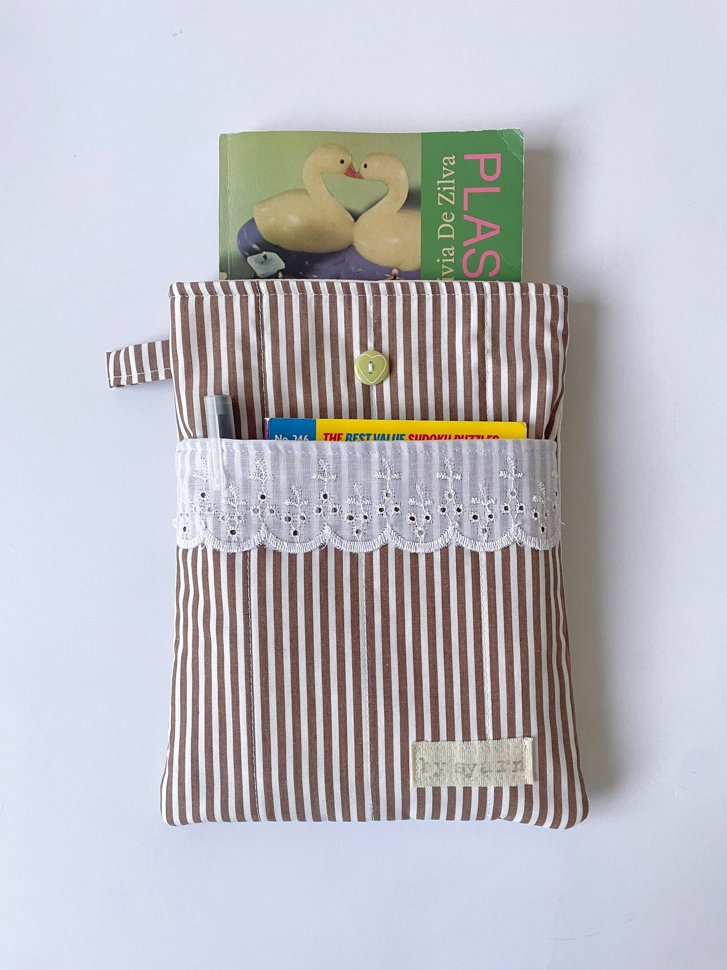 Brown Stripe Book Sleeve with Pocket