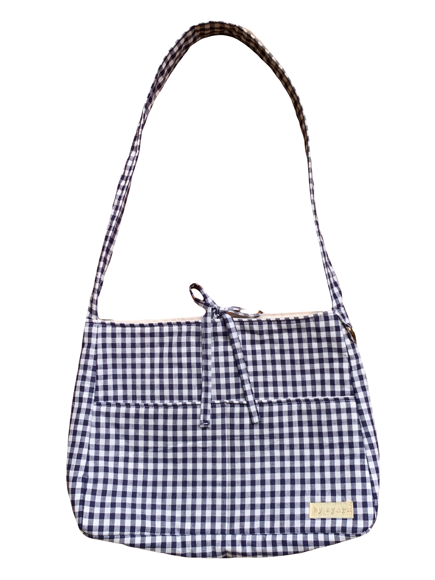 Navy Gingham Tote Bow Bag