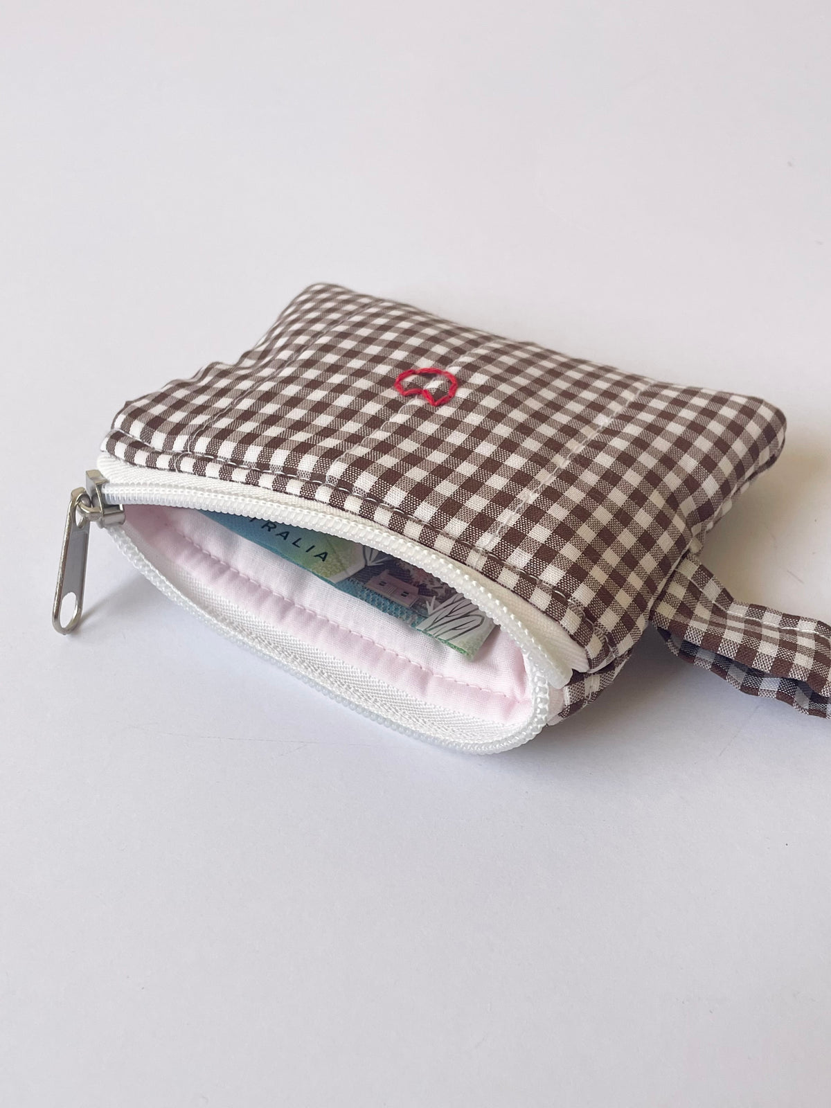 Brown Gingham Mini Pouch