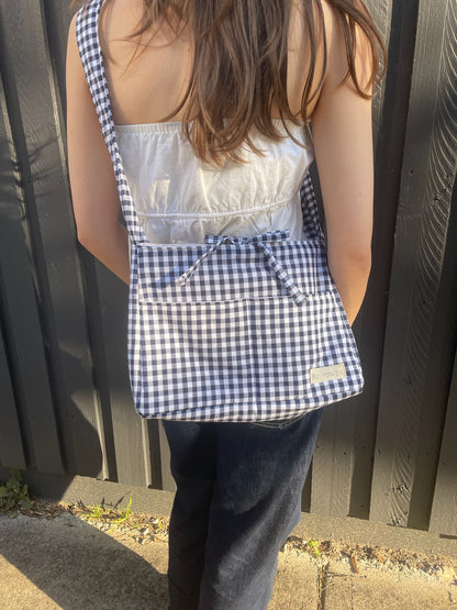 Navy Gingham Mini Bow Bag