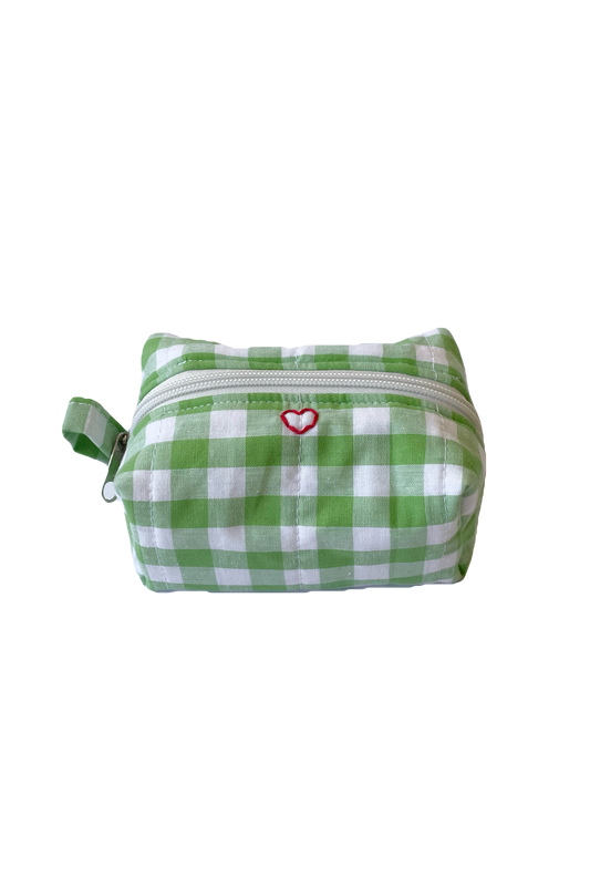 Green Gingham Mini Makeup Bag