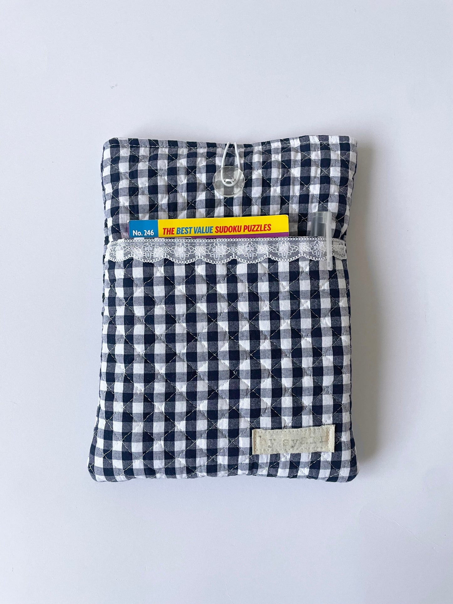 Gingham Book Sleeve with Pocket