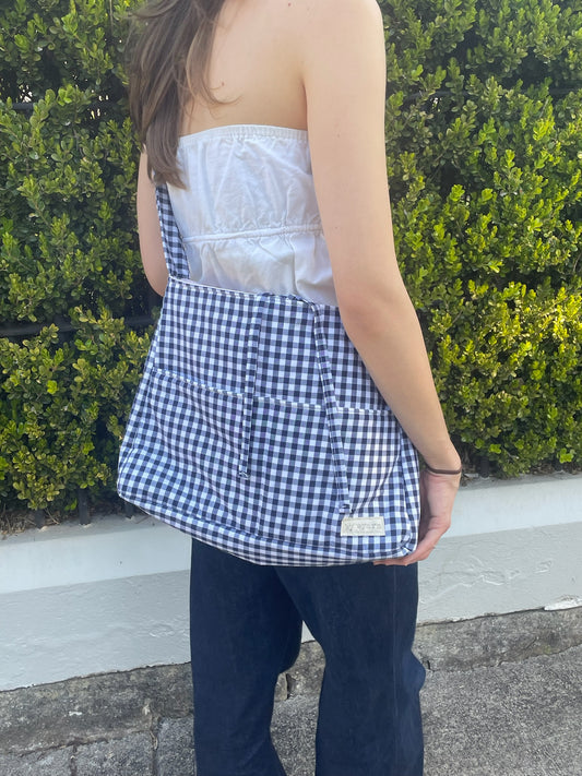 Navy Gingham Tote Bow Bag