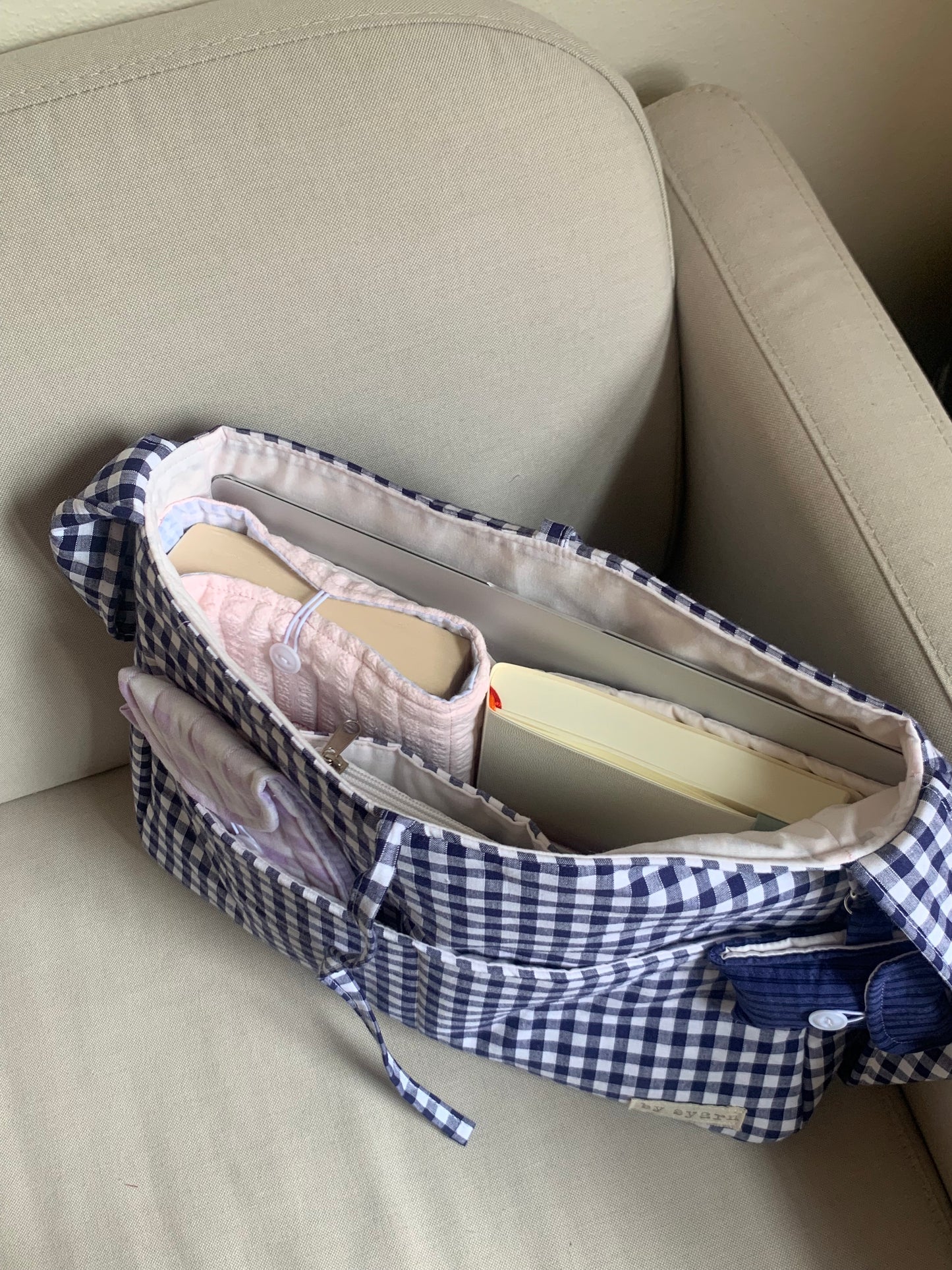 Navy Gingham Tote Bow Bag