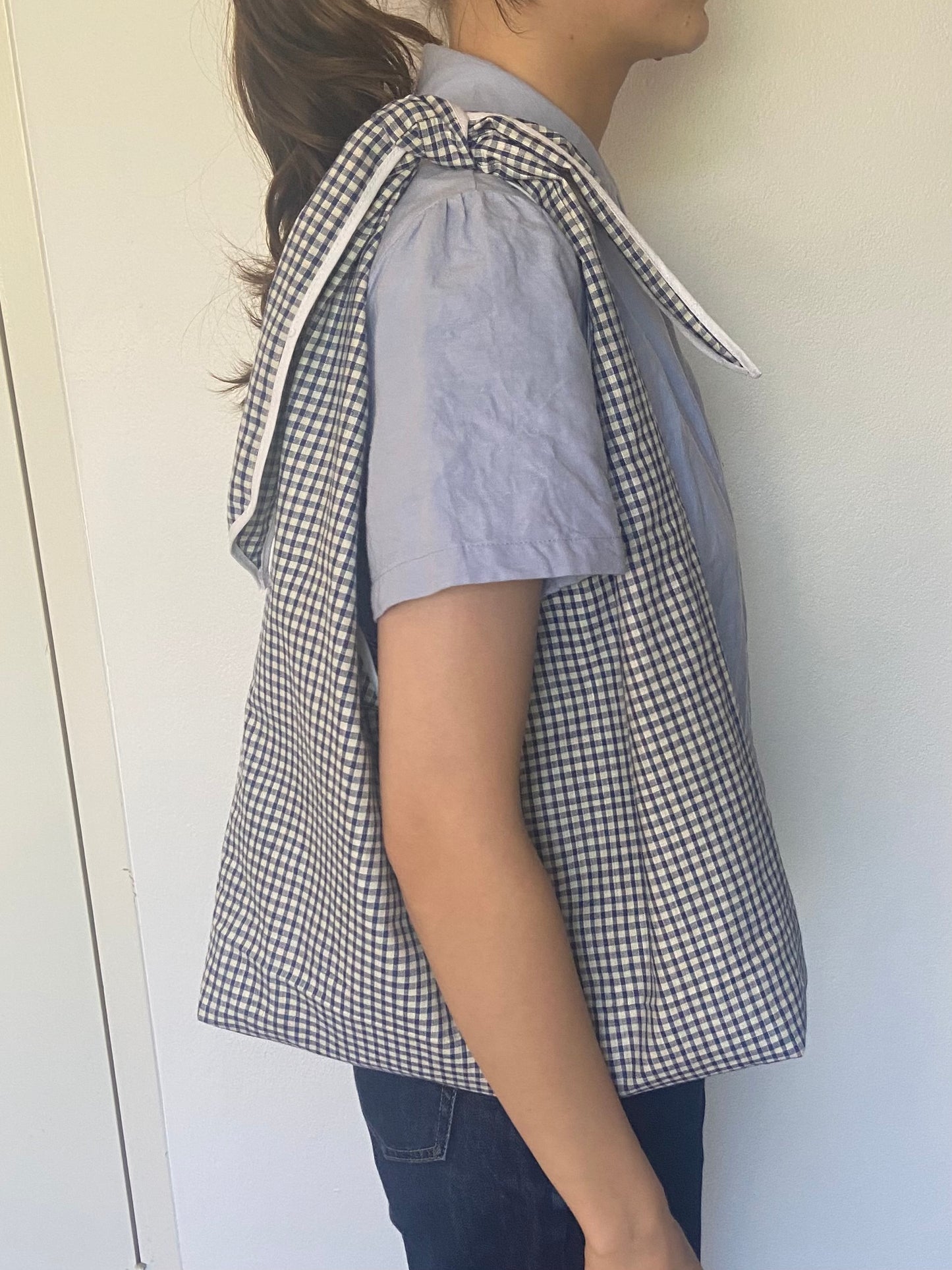 Navy Gingham Slouchy Bag