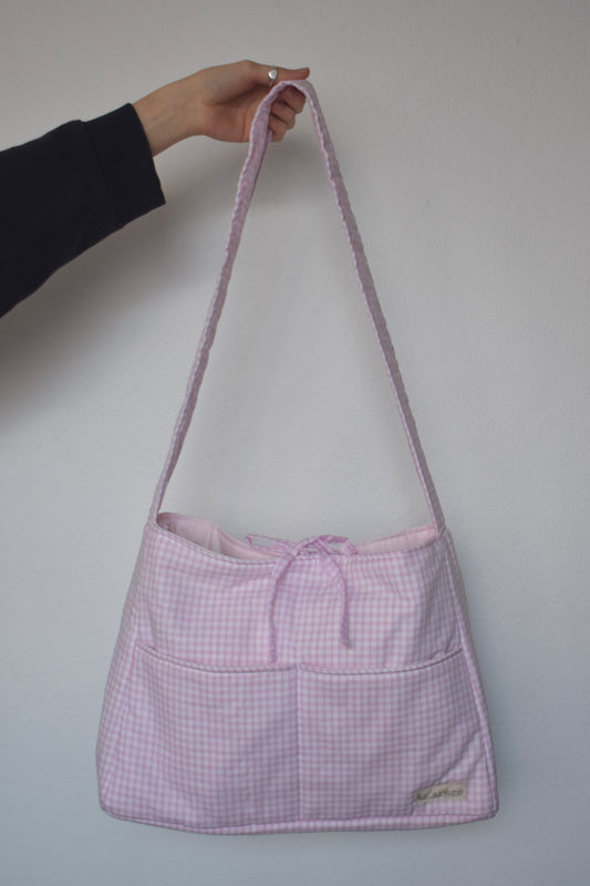 Pink Gingham Tote Bow Bag