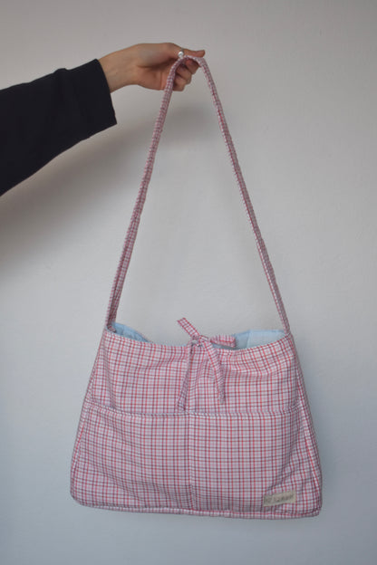 Pink Check Tote Bow Bag