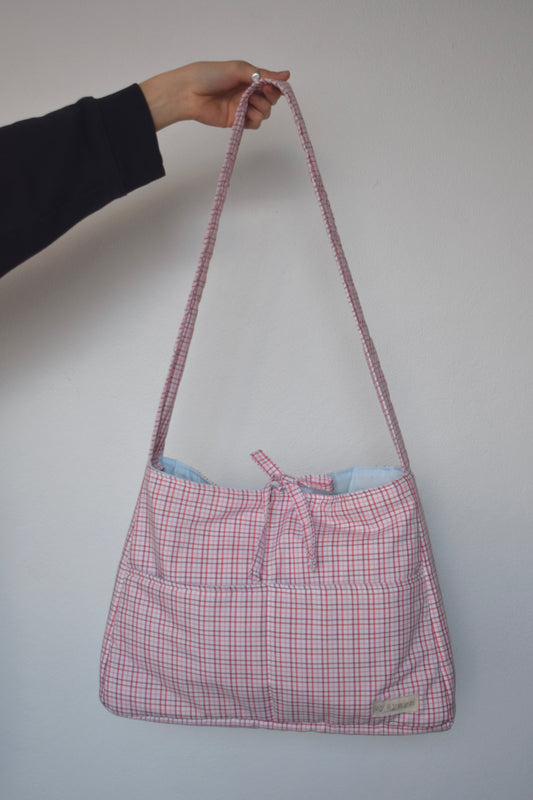 Pink Check Tote Bow Bag