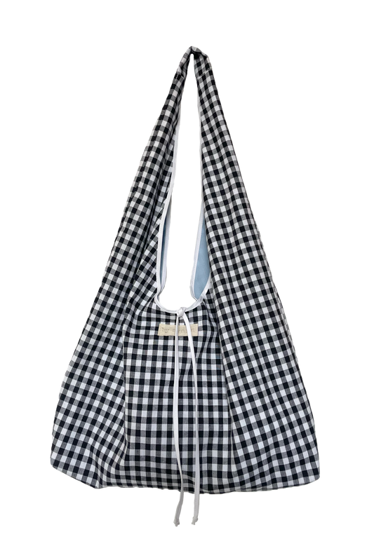Gingham Slouchy Bag with Tie