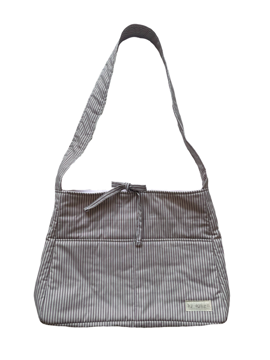 Brown Stripe Tote Bow Bag
