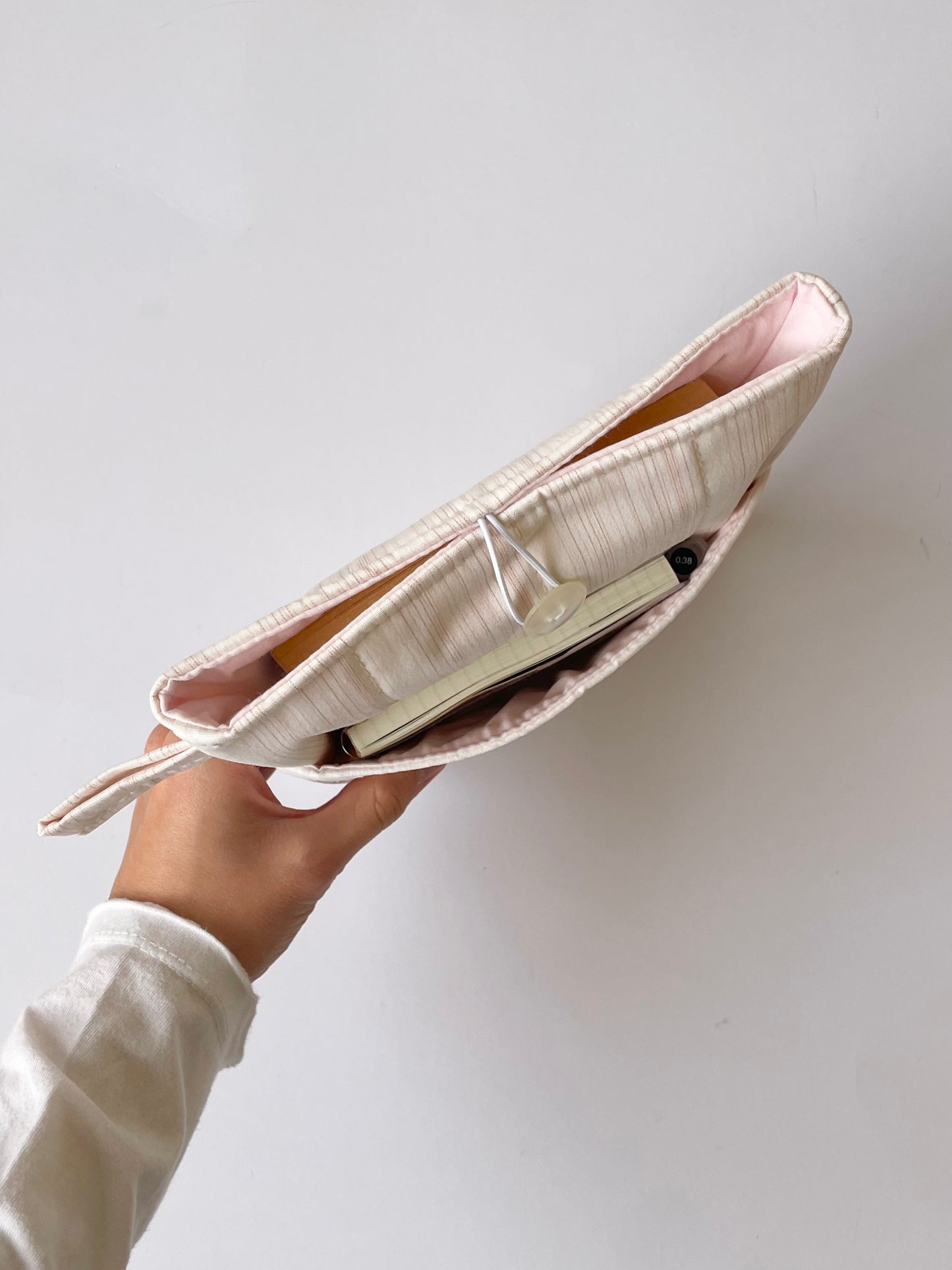 Pink Stripe Book Sleeve with Pocket