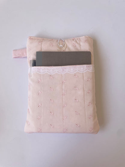 Pink Broderie Book Sleeve with Pocket