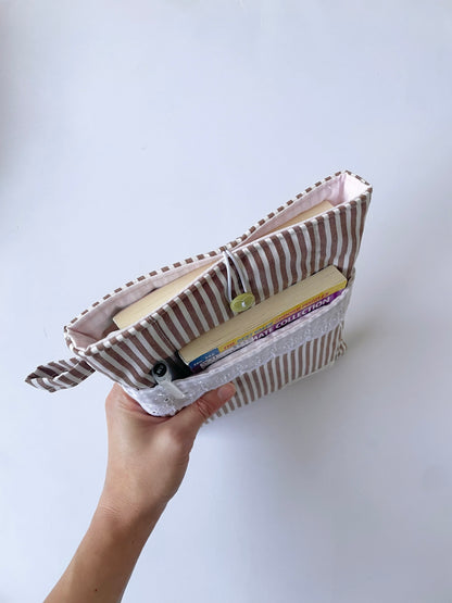 Brown Stripe Book Sleeve with Pocket