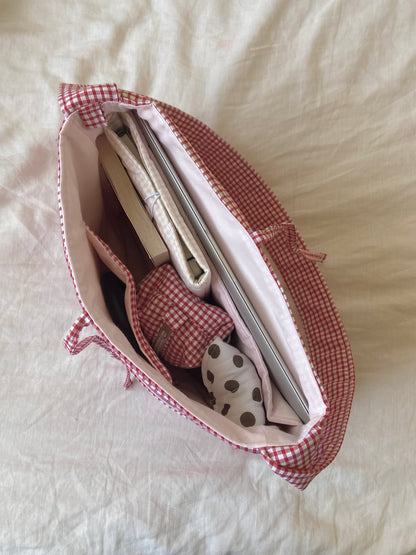 Red Gingham Tote Bow Bag