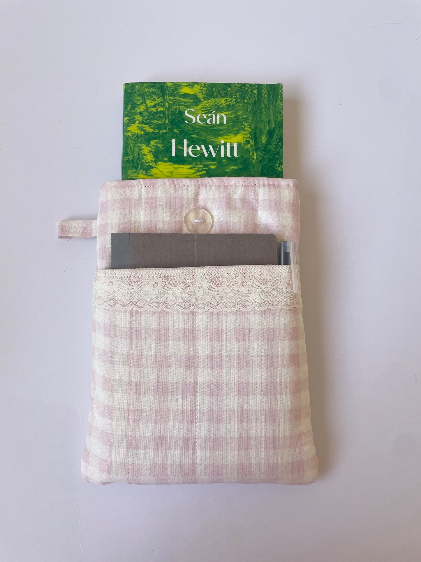 Pink Gingham Book Sleeve with Pocket