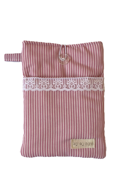 Pink Stripe Book Sleeve with Pocket