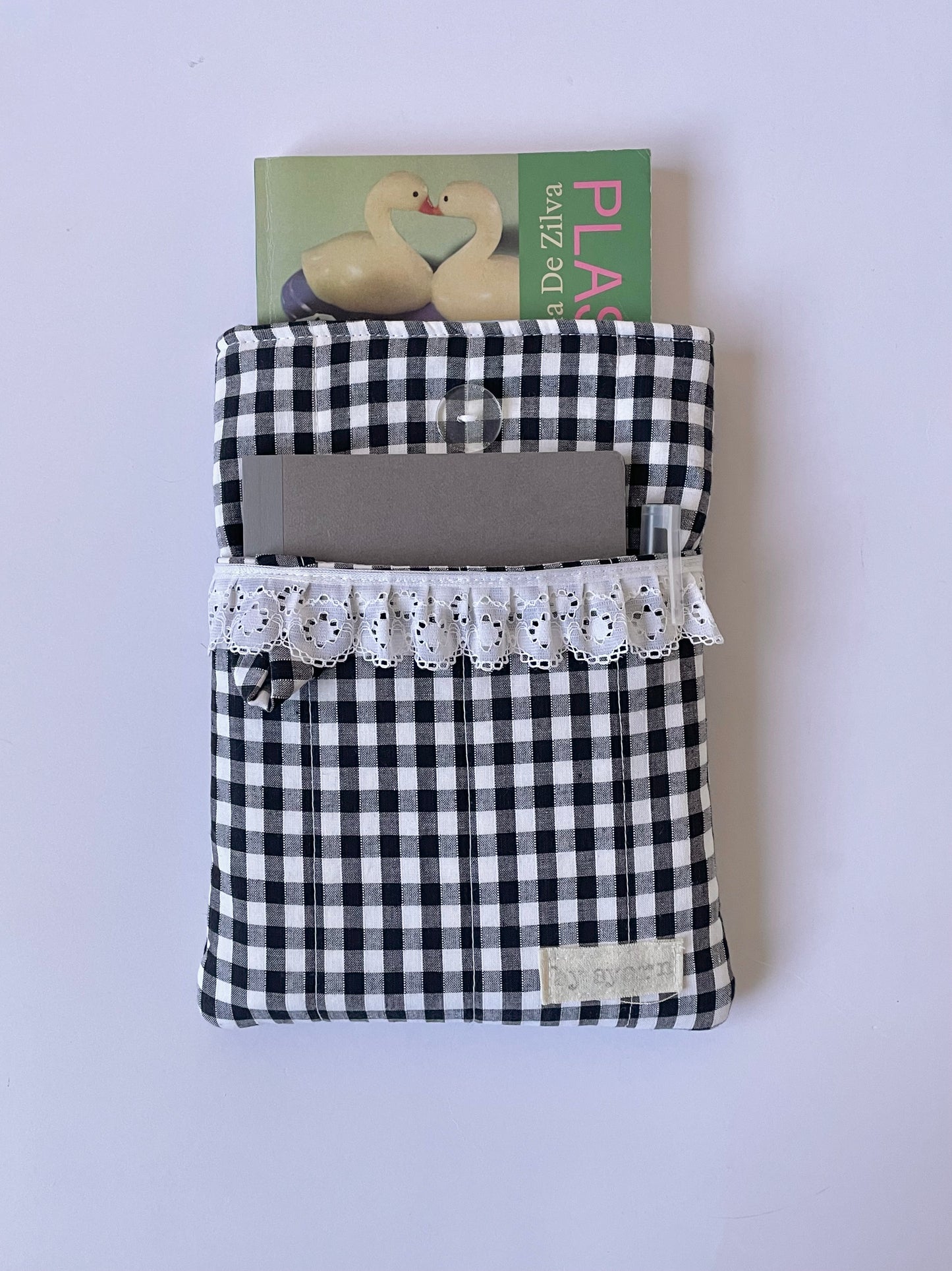 Gingham Book Sleeve with Pocket