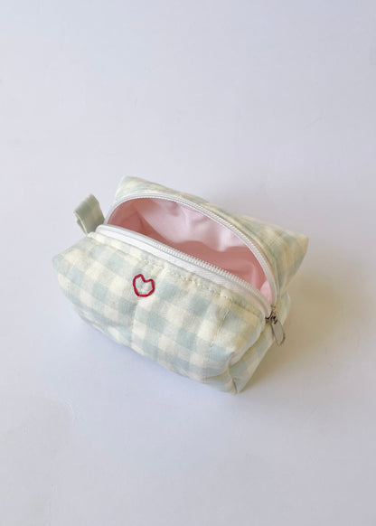 Blue Gingham Mini Makeup Bag