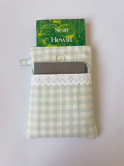 Blue Gingham Book Sleeve with Pocket