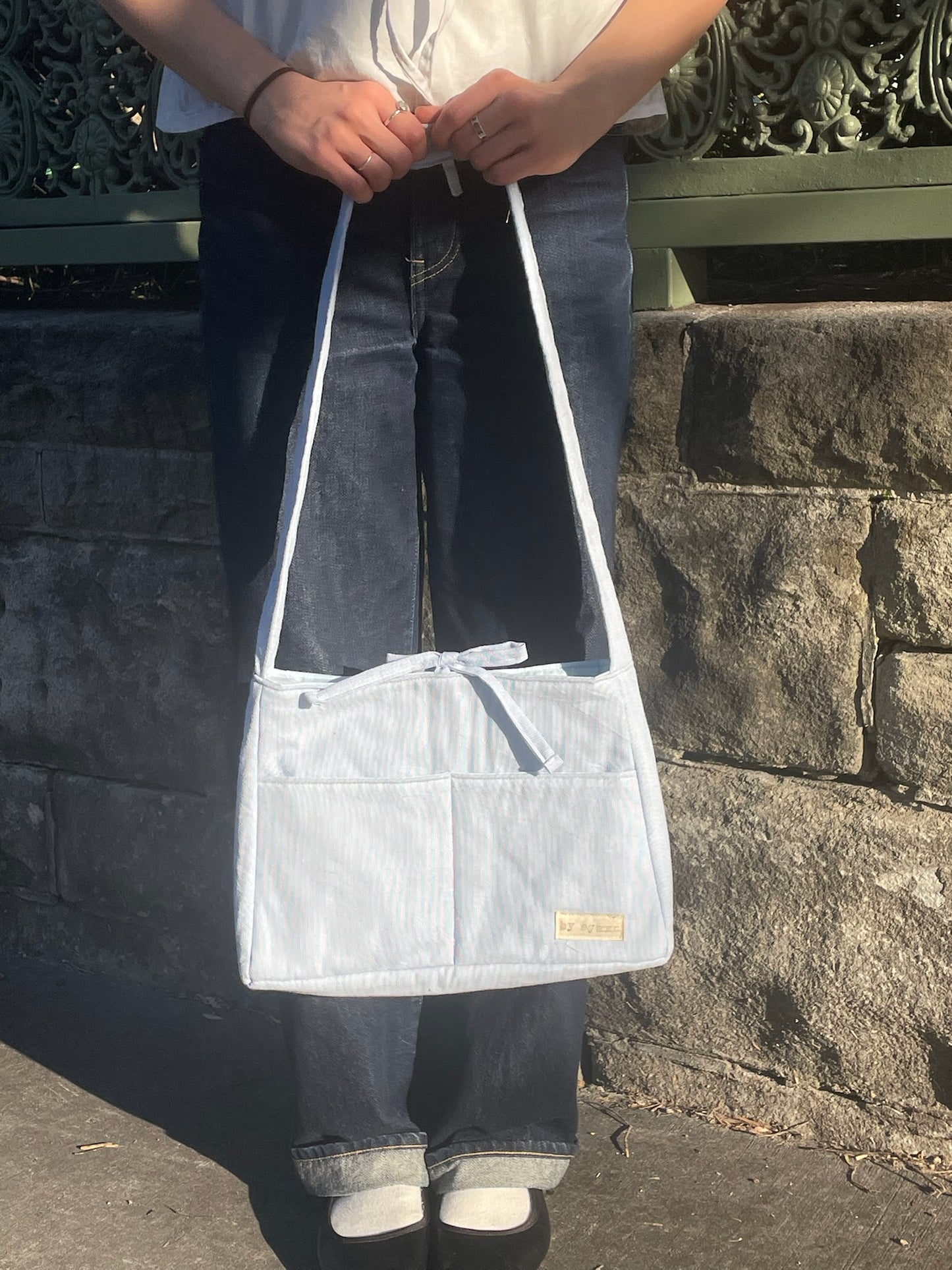 Blue Stripes Mini Bow Bag