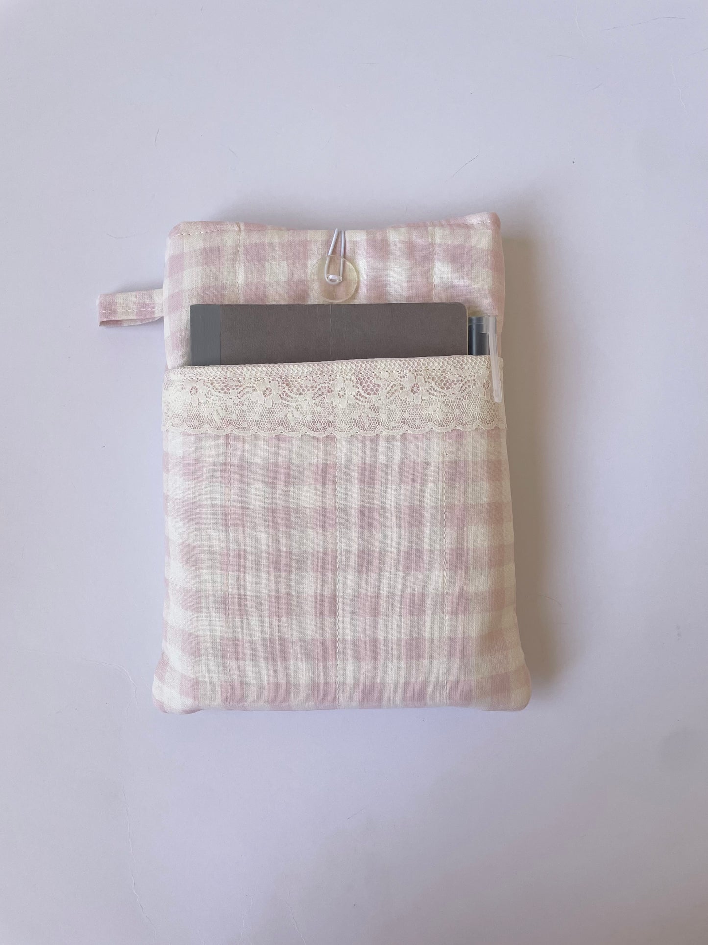 Pink Gingham Book Sleeve with Pocket