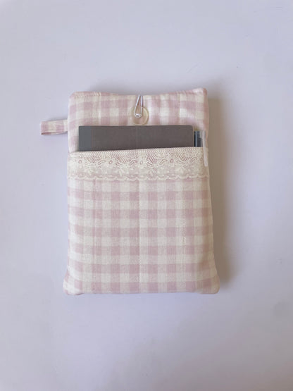 Pink Gingham Book Sleeve with Pocket