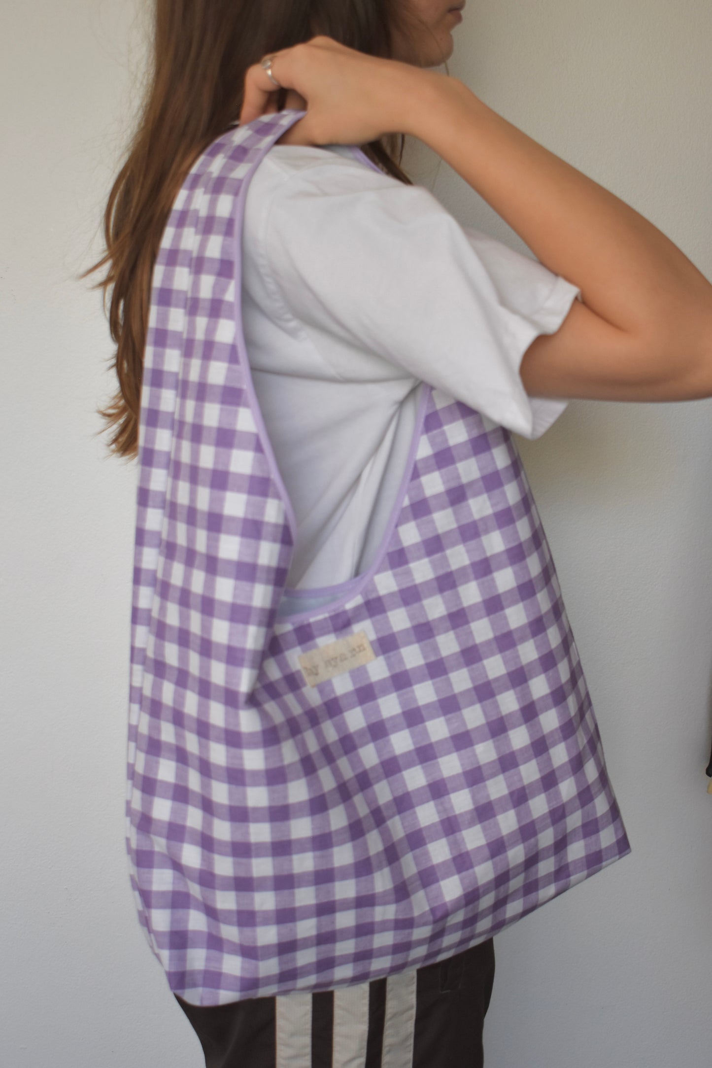 Purple Gingham Slouchy Bag