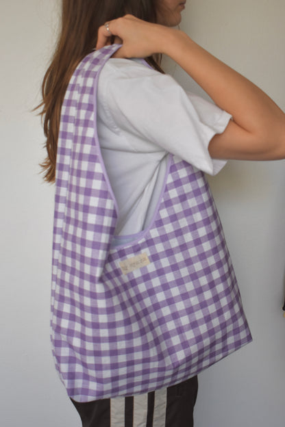 Purple Gingham Slouchy Bag