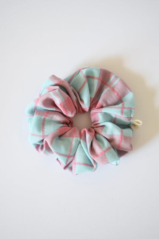 Pink + Blue Plaid Scrunchie