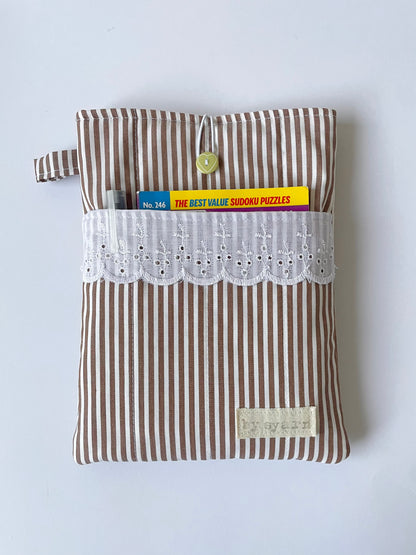 Brown Stripe Book Sleeve with Pocket
