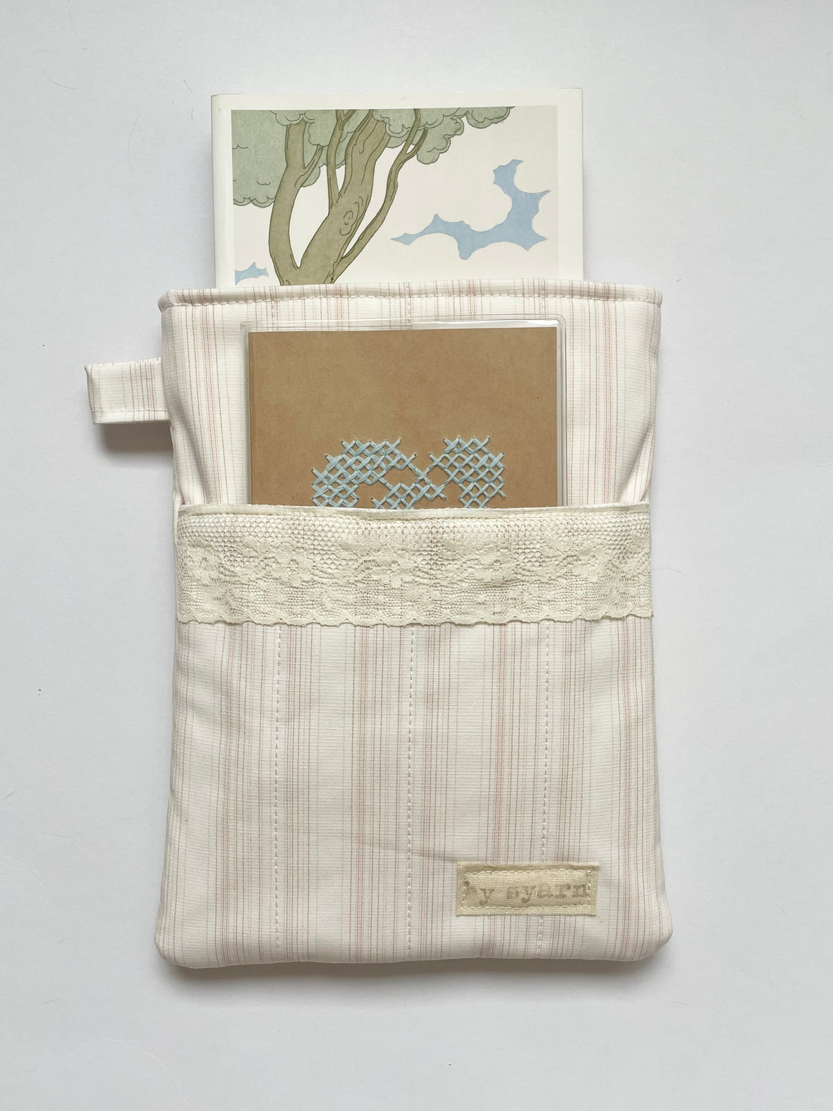 Pink Stripe Book Sleeve with Pocket