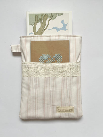 Pink Stripe Book Sleeve with Pocket