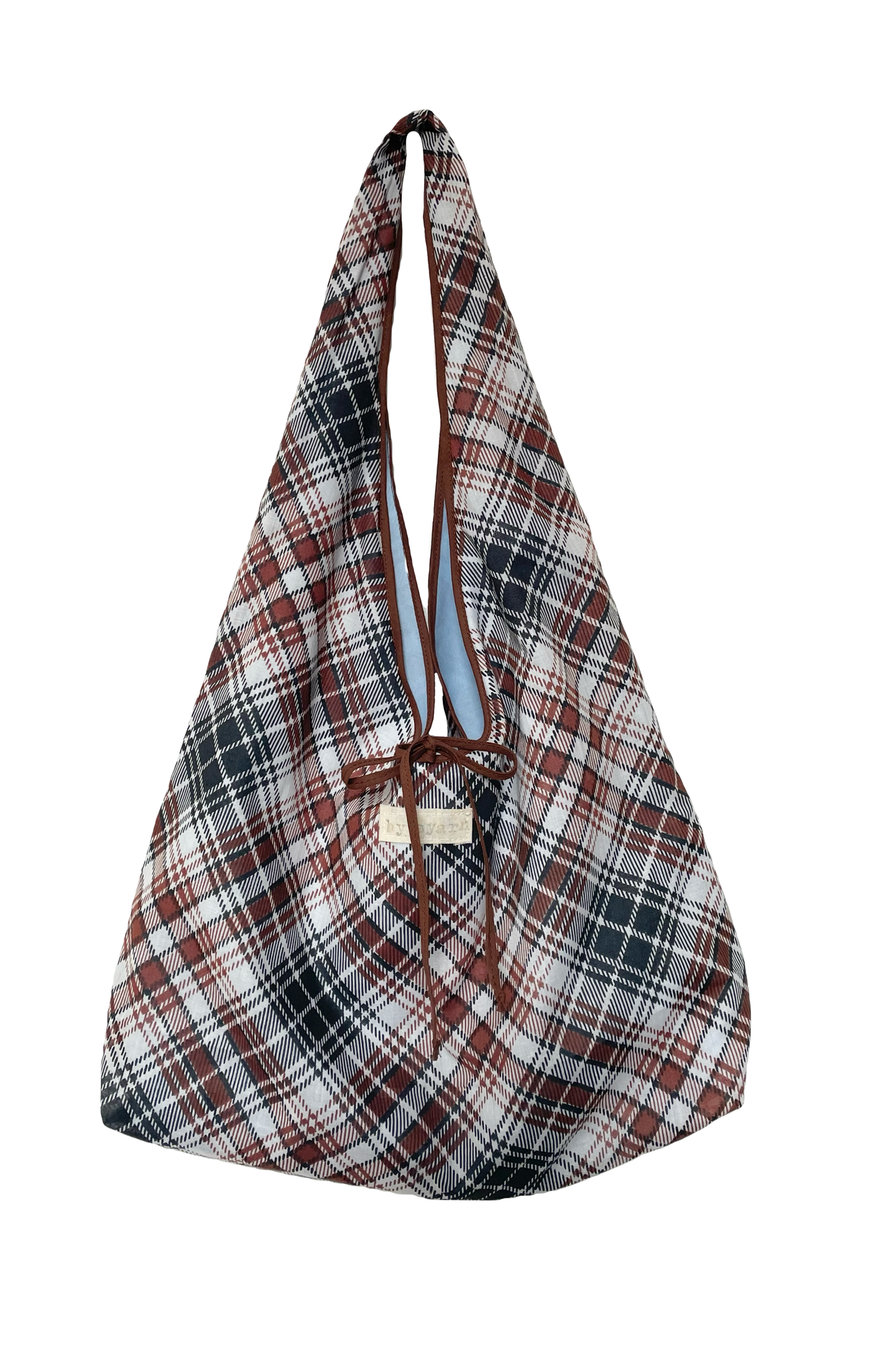 Brown Plaid Slouchy Bag with Tie