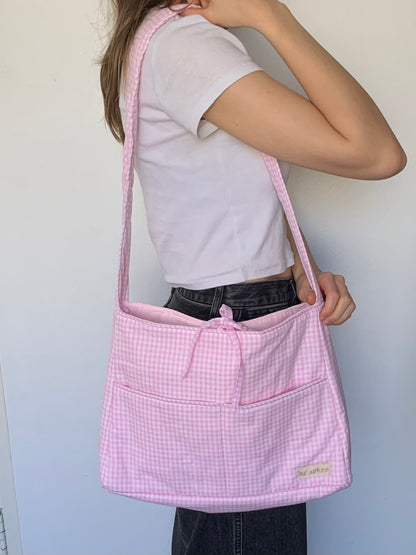 Pink Gingham Tote Bow Bag