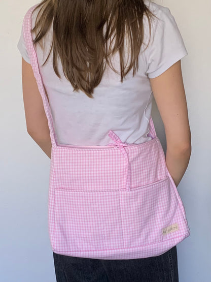 Pink Gingham Tote Bow Bag