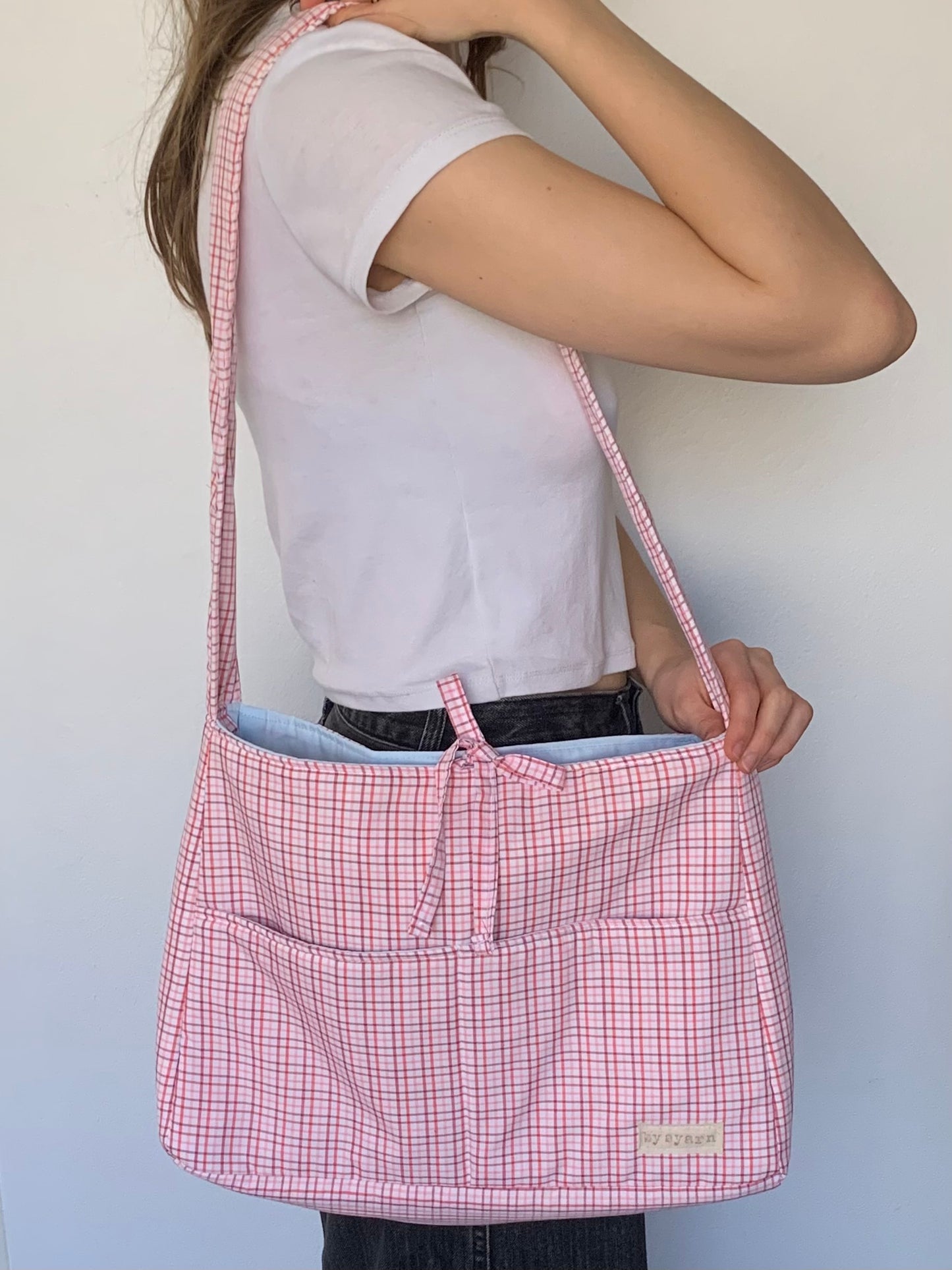 Pink Check Tote Bow Bag