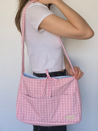 Pink Check Tote Bow Bag
